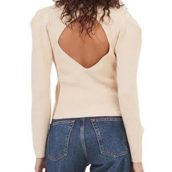 NWT ASTR Ribbed Knit Cut Out Puff Sleeve Pullover Sweater Size Women's10/L Cream - Picture 2 of 8